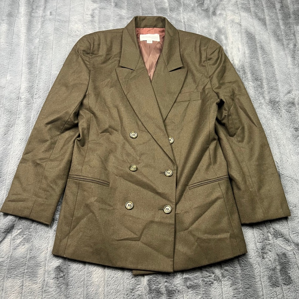 JH Collectibles Petites Vintage Wool Double Breasted Blazer Brown Olive USA Made